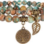 Bivei Natural Semi Precious Gemstone Beads Bracelet for Women - Tree of Life and Leaf Charm Energy Healing Reiki Crystal Stretch Bracelets